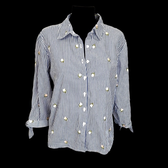 MARC NEW YORK Button Up Shirt Navy & White Stripe w/ Rose Embroidery ANDREW MARC - Picture 3 of 12